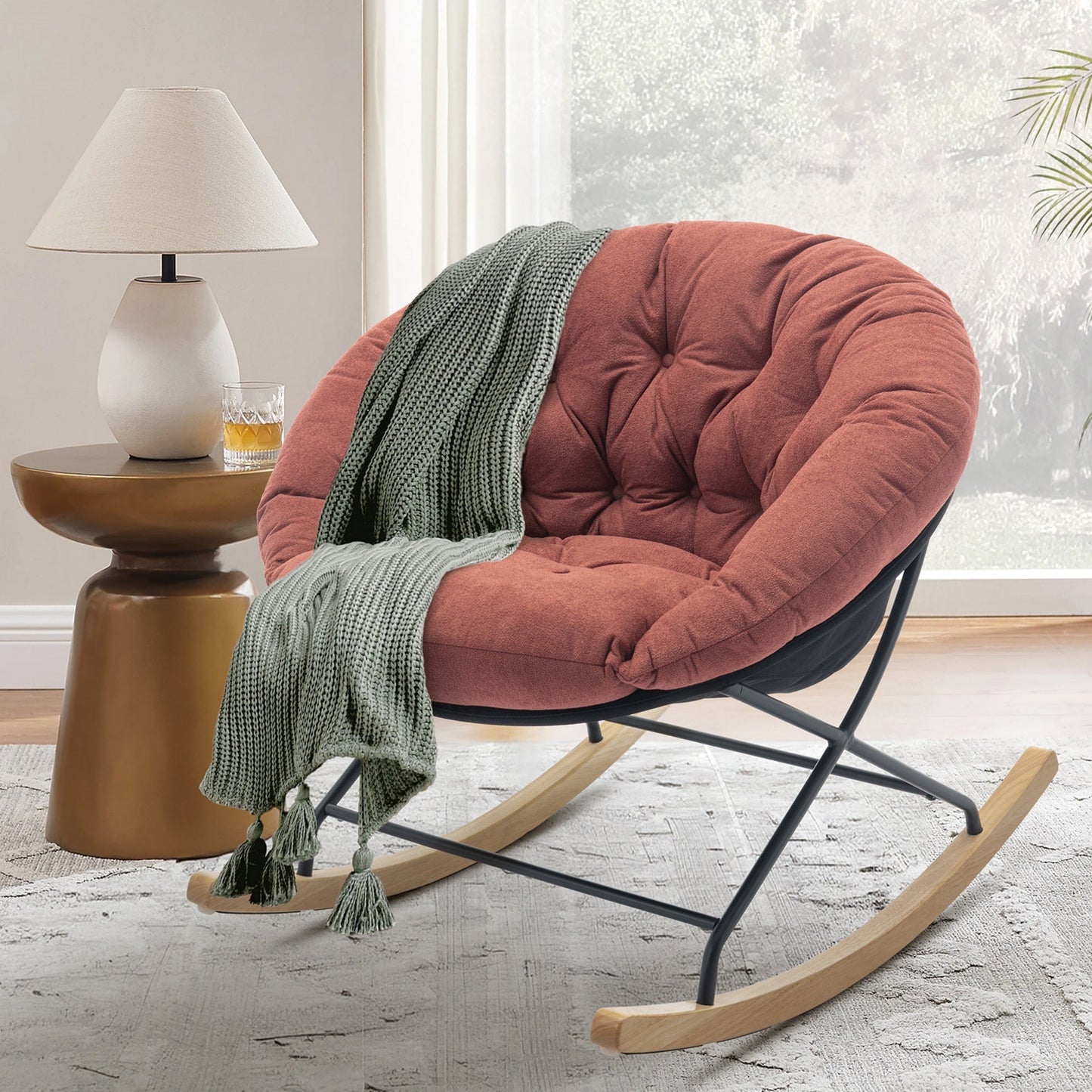 MALOL Adult Modern Round Papasan Rocking Chair,Indoor Lounge Chair Glider Rocke Lounge Chair