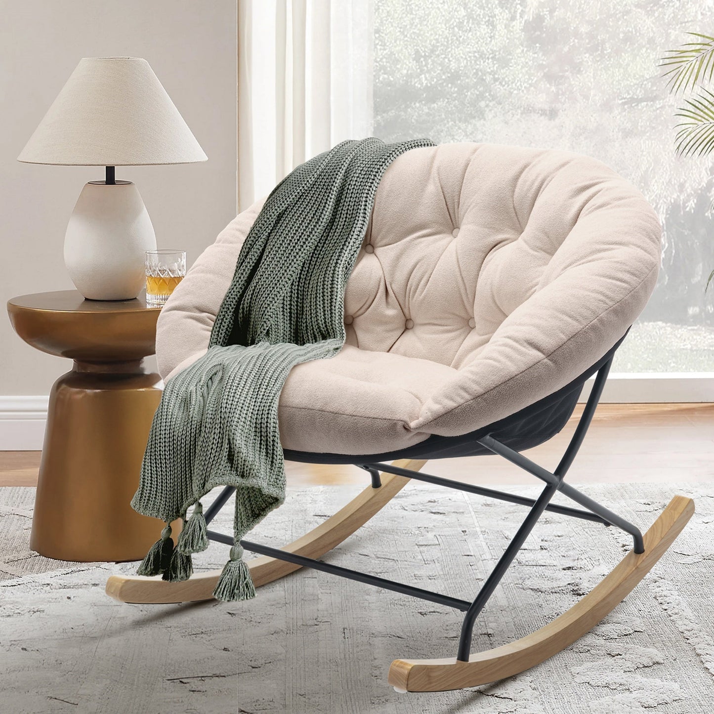 MALOL Adult Modern Round Papasan Rocking Chair,Indoor Lounge Chair Glider Rocke Lounge Chair