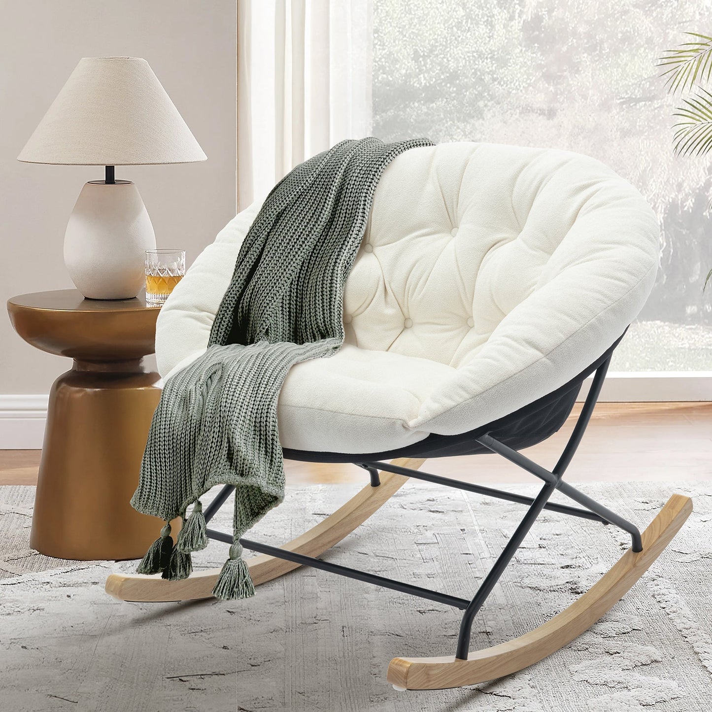 MALOL Adult Modern Round Papasan Rocking Chair,Indoor Lounge Chair Glider Rocke Lounge Chair