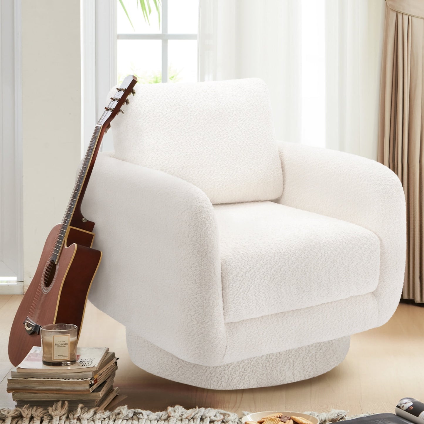 MALOL 32" Upholstered Swivel Accent Chair Swivel Sofa for Living Room, Bedroom, Beige