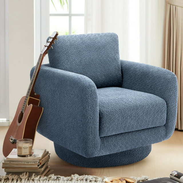 MALOL 32" Upholstered Swivel Accent Chair Swivel Sofa for Living Room, Bedroom, Blue