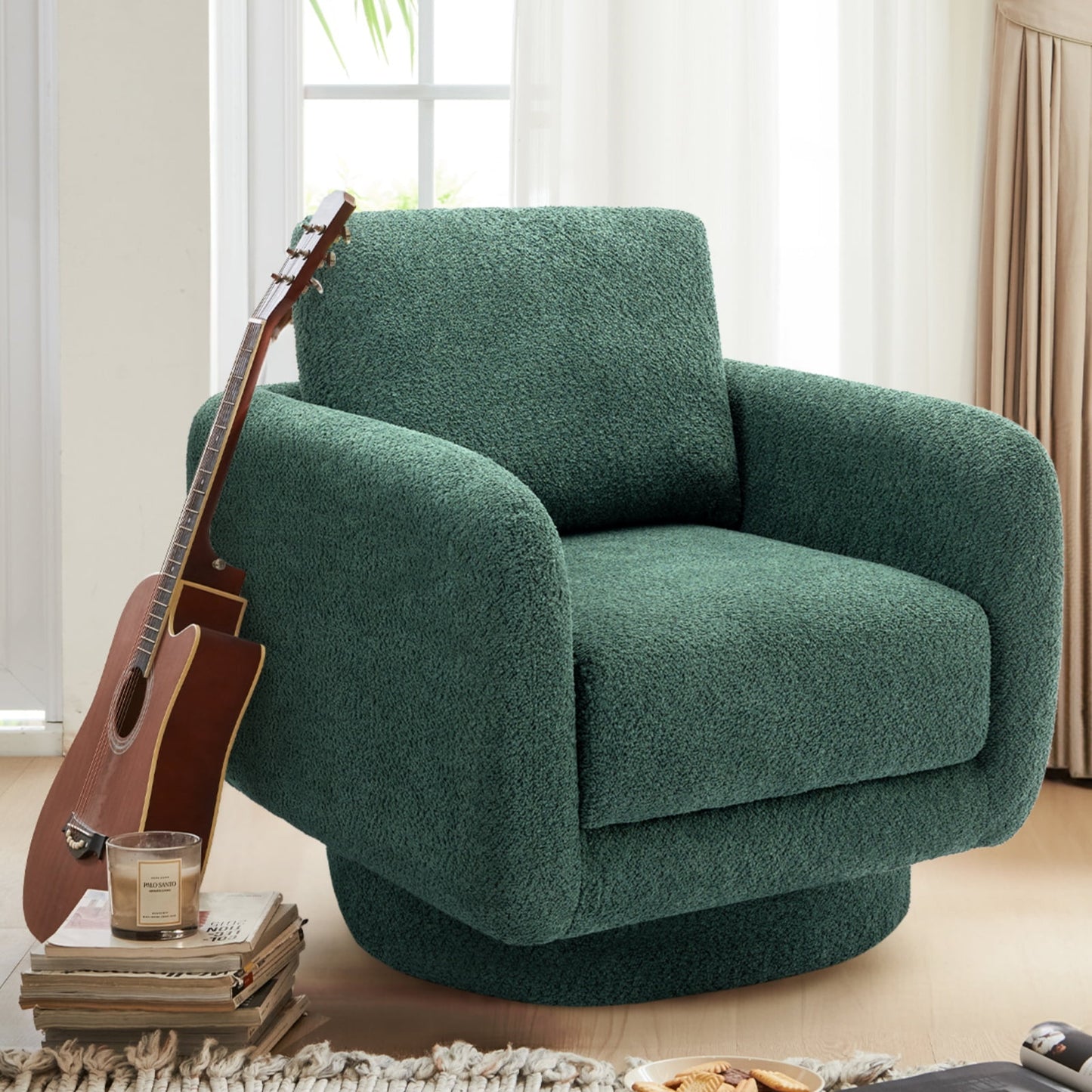 MALOL 32" Upholstered Swivel Accent Chair Swivel Sofa for Living Room, Bedroom, Green