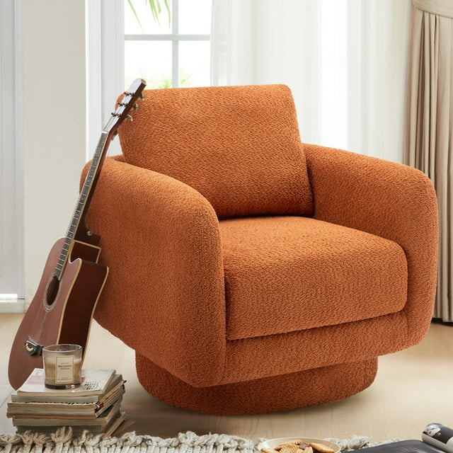 MALOL 32" Upholstered Swivel Accent Chair Swivel Sofa for Living Room, Bedroom, Orange