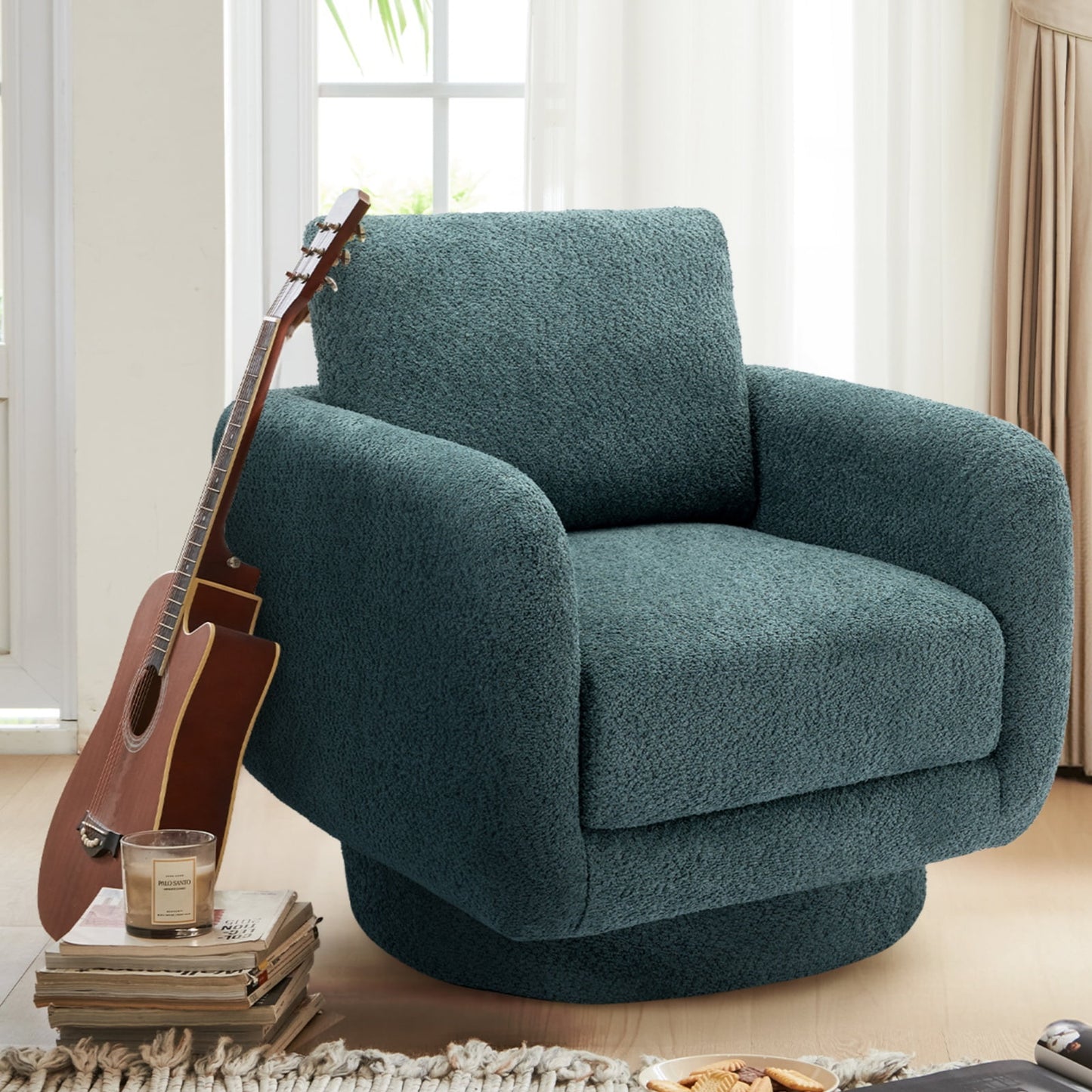 MALOL 32" Upholstered Swivel Accent Chair Swivel Sofa for Living Room, Bedroom, Teal