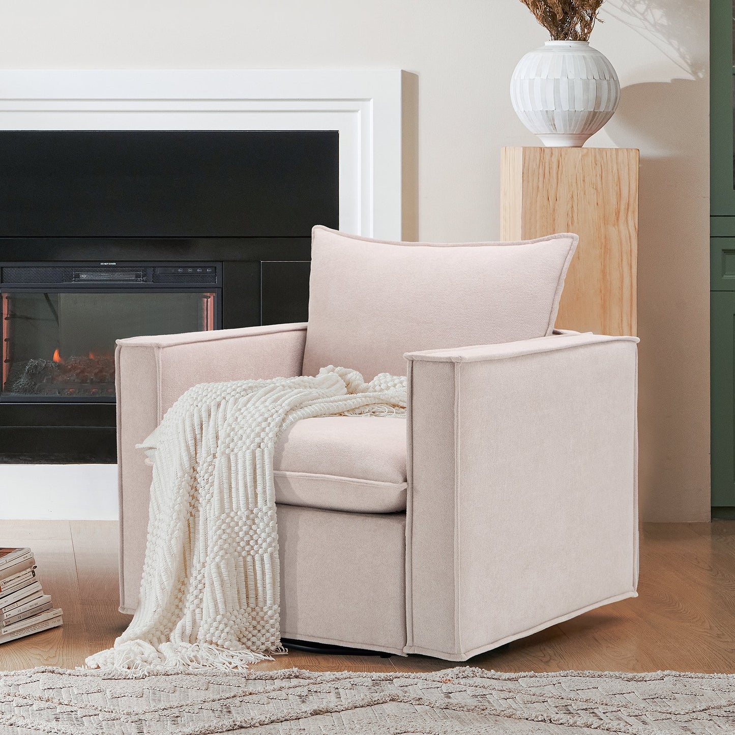 MALOL 34" Upholstered Swivel Accent Chair Swivel Sofa for Living Room, Bedroom, Camel