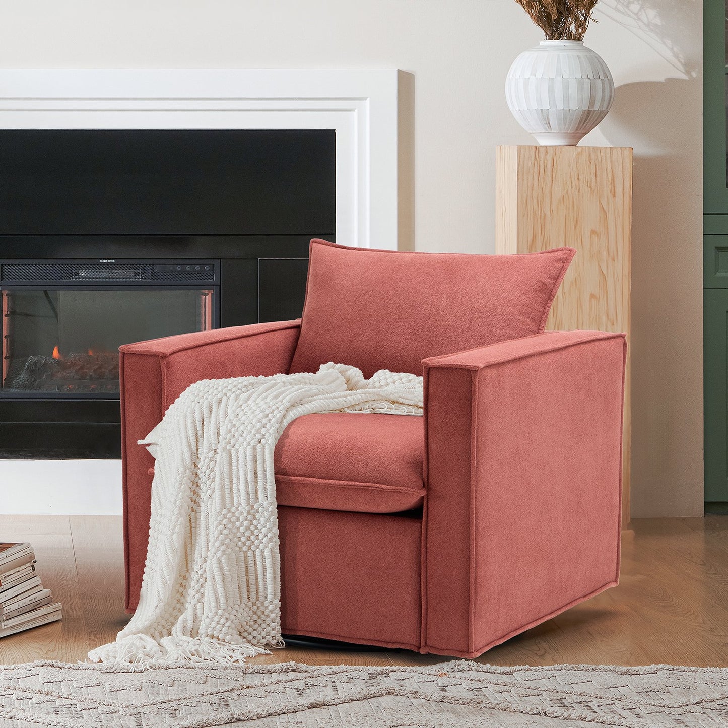 MALOL 34" Upholstered Swivel Accent Chair Swivel Sofa for Living Room, Bedroom, Red