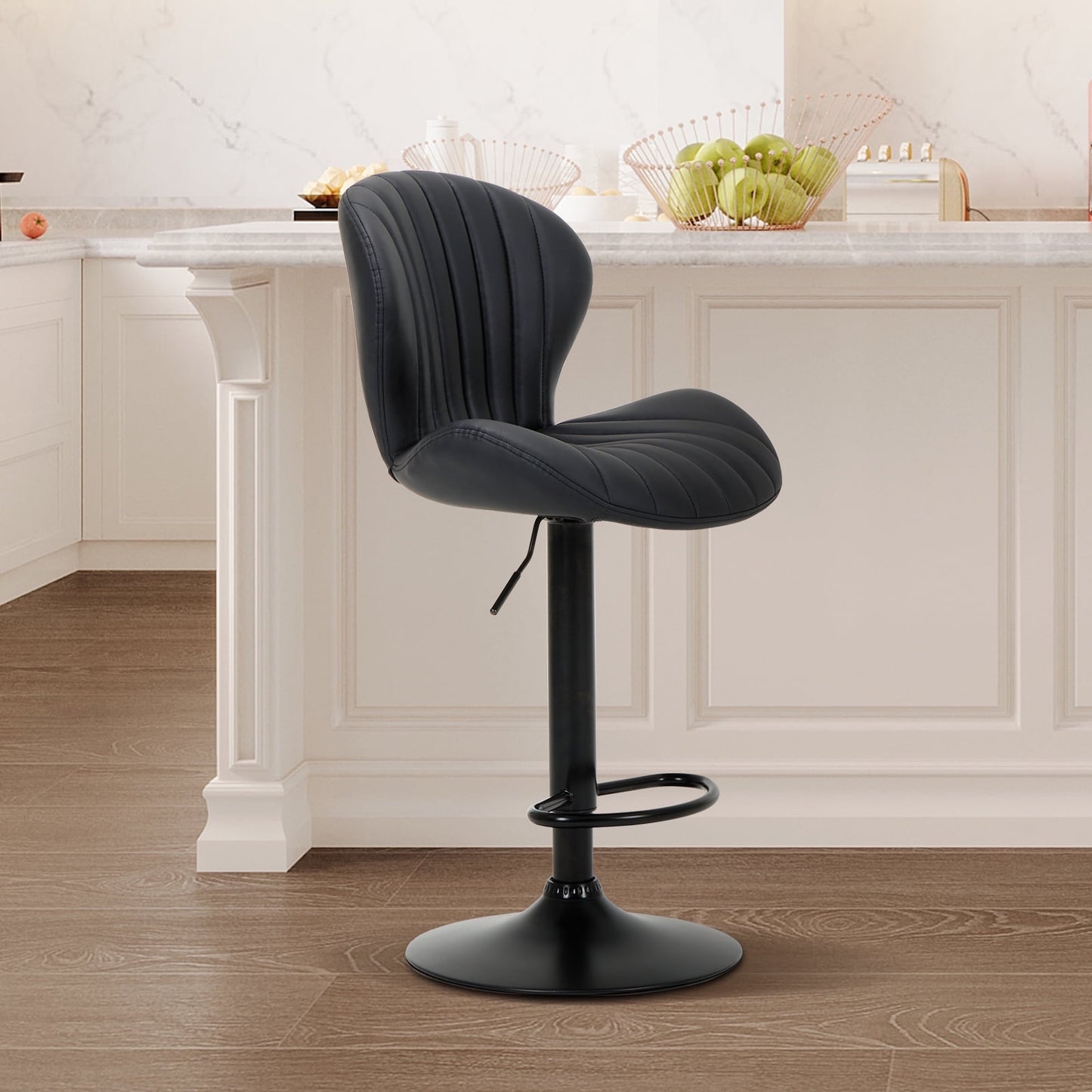 MALOL Bar Stools Set of 2,PU Leather Modern Adjustable Swivel Bar Chairs,for Bar, Kitchen,Home,Low Back,Black