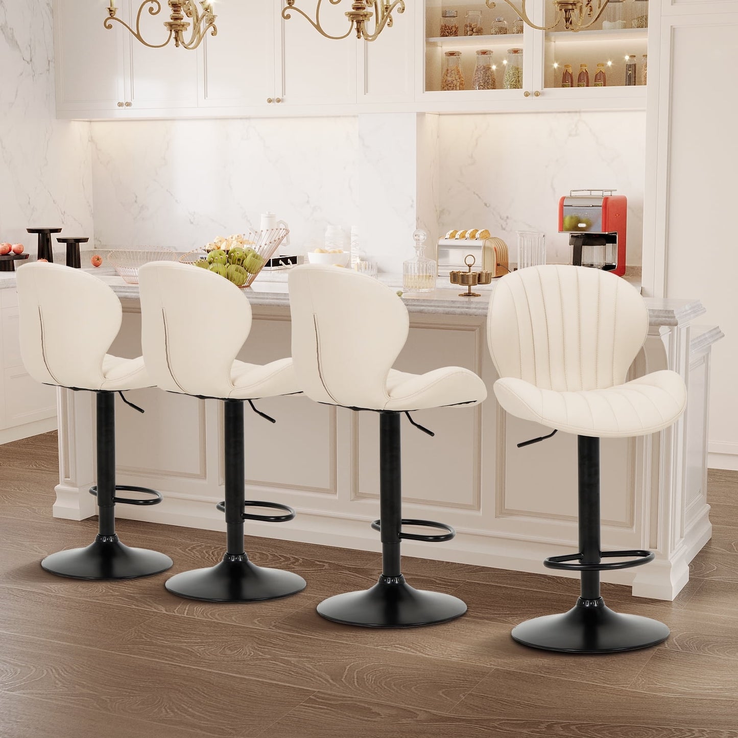 MALOL Bar Stools Set of 4,PU Leather Modern Adjustable Swivel Bar Chairs,for Bar, Kitchen,Home,Low Back,Beige