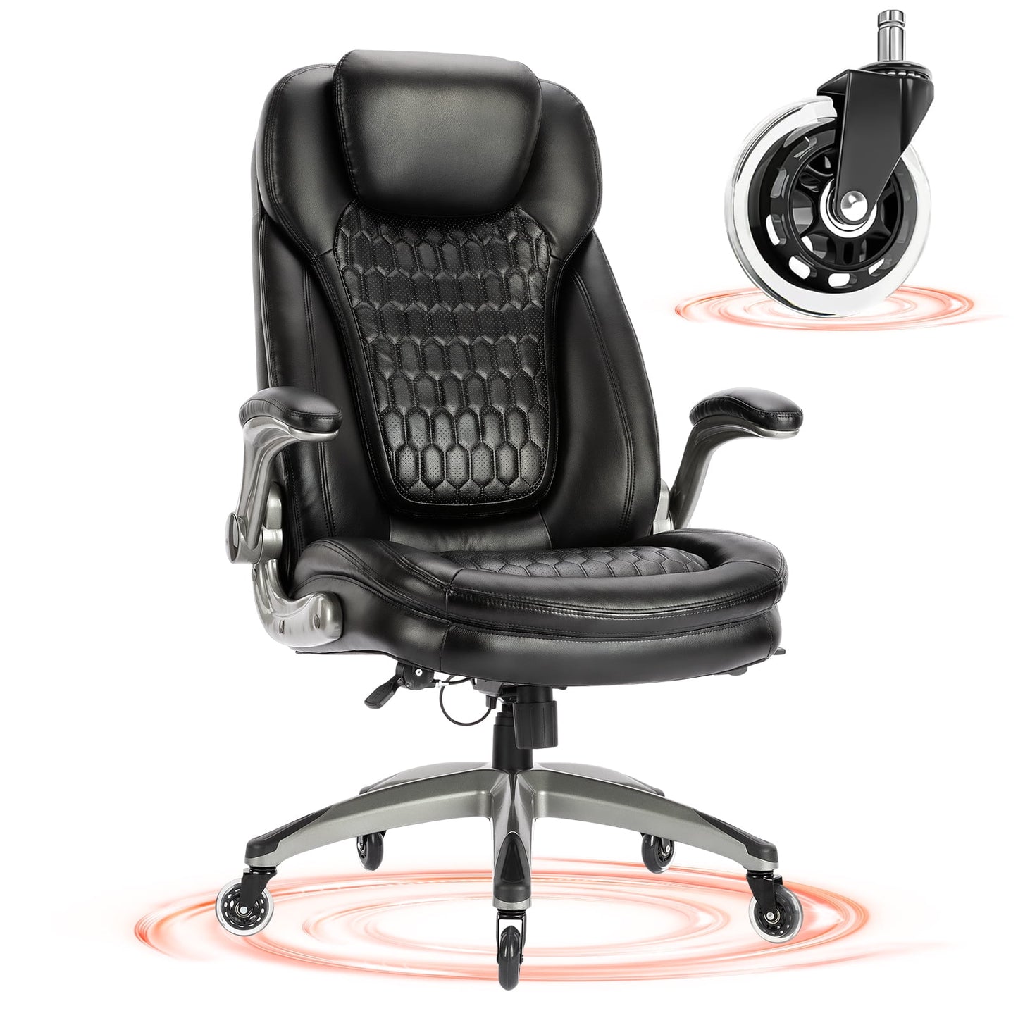 MALOL Big and Tall Executive Leather Office chair,Ergonomic Swivel Leather Desk Chair for Heavy Duty6686-Black