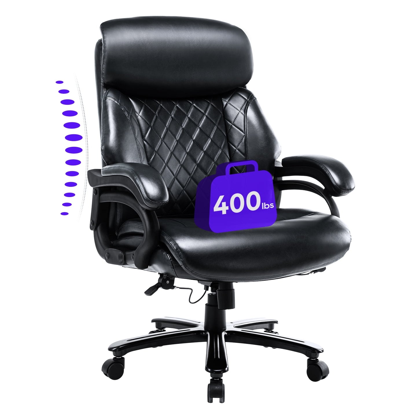 MALOL Big and Tall Office Chair,High Back Leather Executive Desk Chair with Extra Wide Seat 400lbs for Heavy Duty2181LX-Black