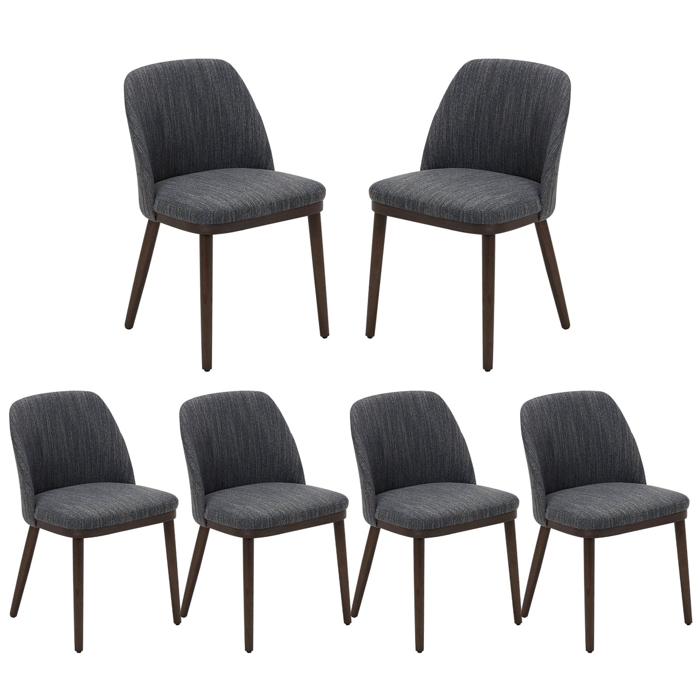 MALOL Dining Chairs Set of 6 Fabric Upholstered Modern Dining Chairs with Back and Wood Legs,GreyBlue