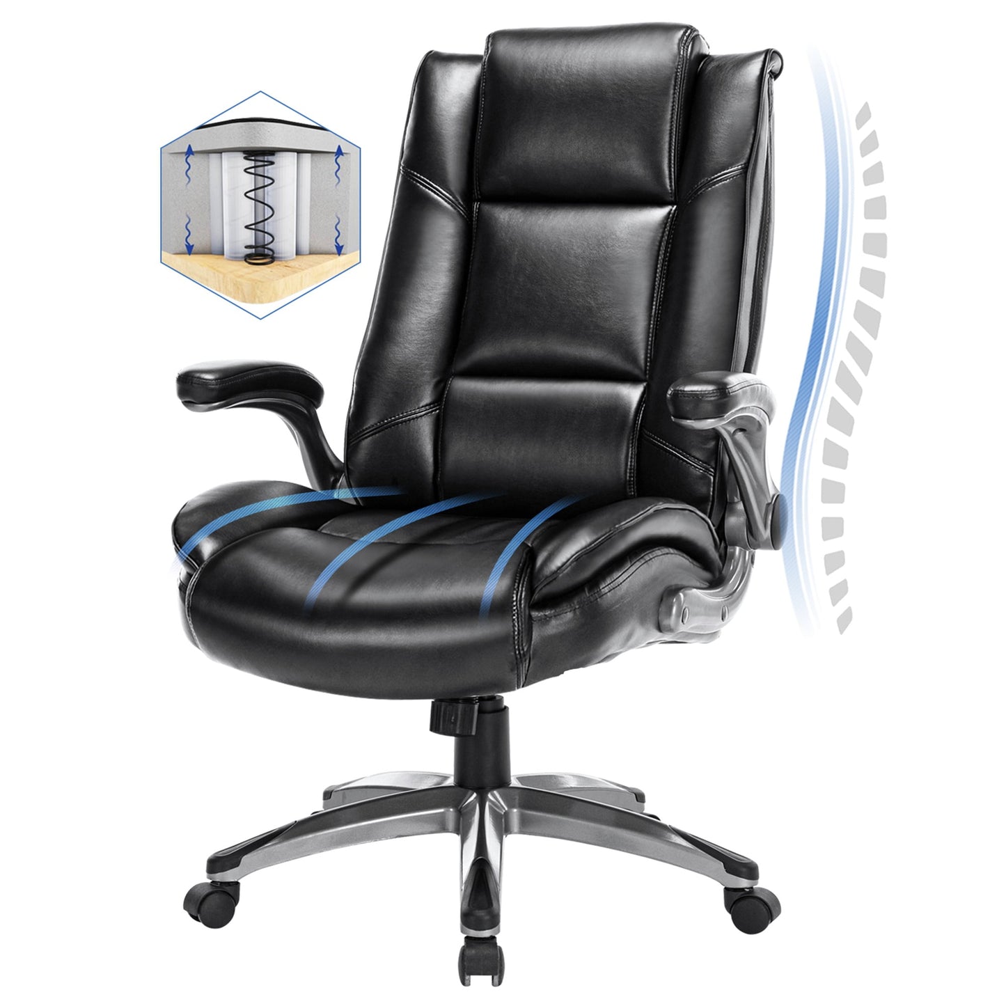 MALOL Leather Executive Office Chair Heavy Duty Big and Tall Desk Chair for Heavy People Black2199-Black