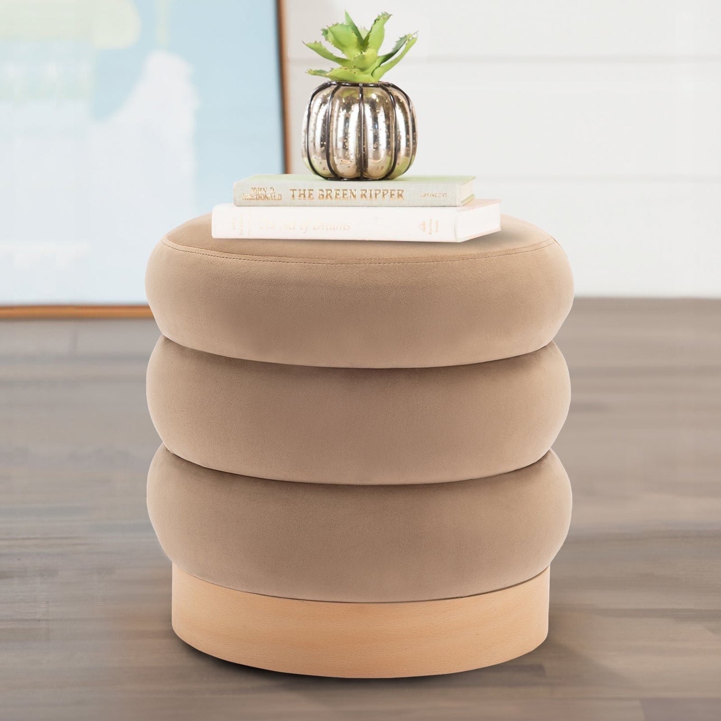 MALOL Velvet Round Tufted Ottoman Footstool£¬Pouf and Side Table for Living Room,Bedroom