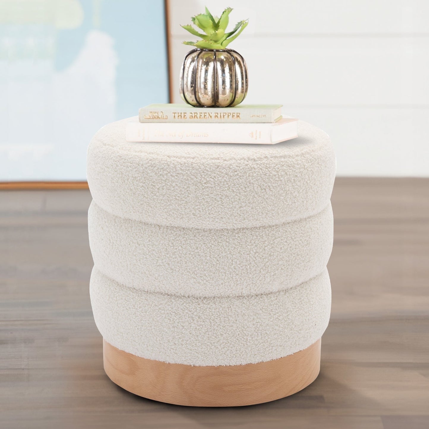 MALOL Velvet Round Tufted Ottoman Footstool£¬Pouf and Side Table for Living Room,Bedroom