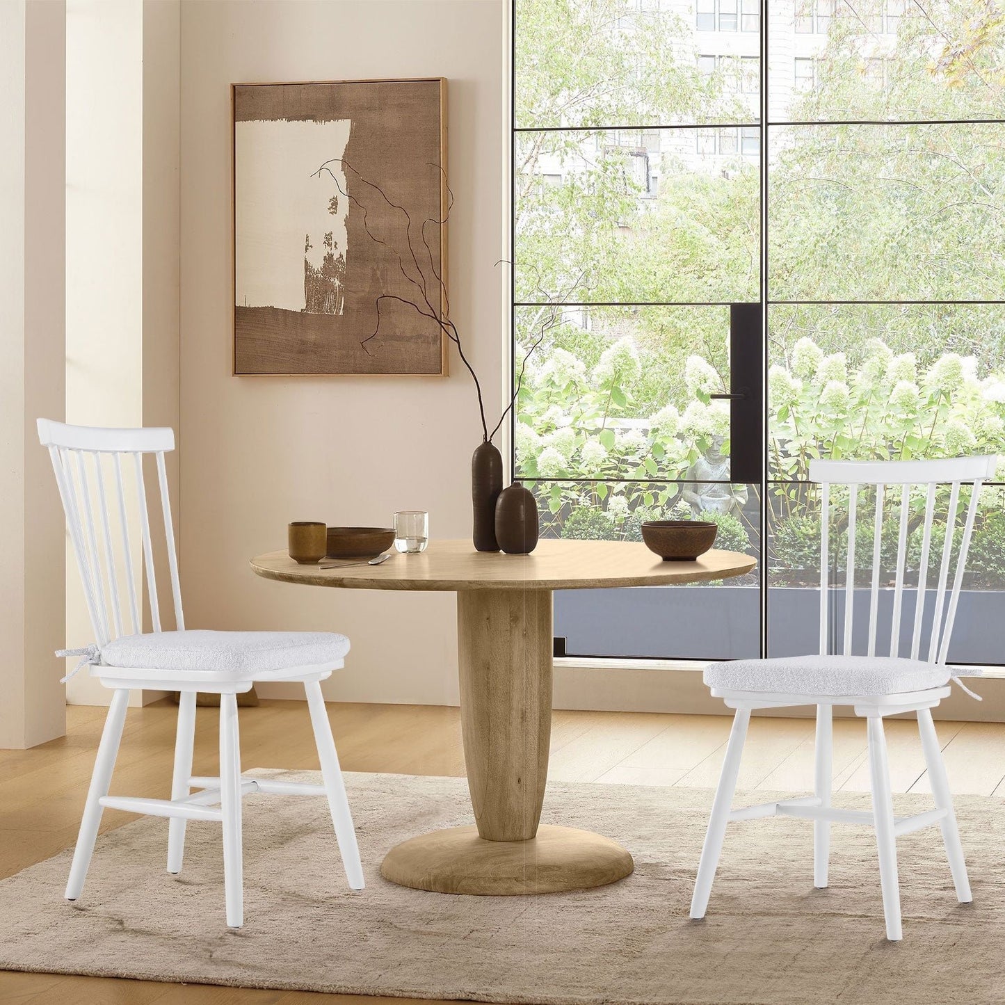 MALOL Wood Dining Chairs Windsor Chair for Kitchen,Dining Room,Set of 2,White