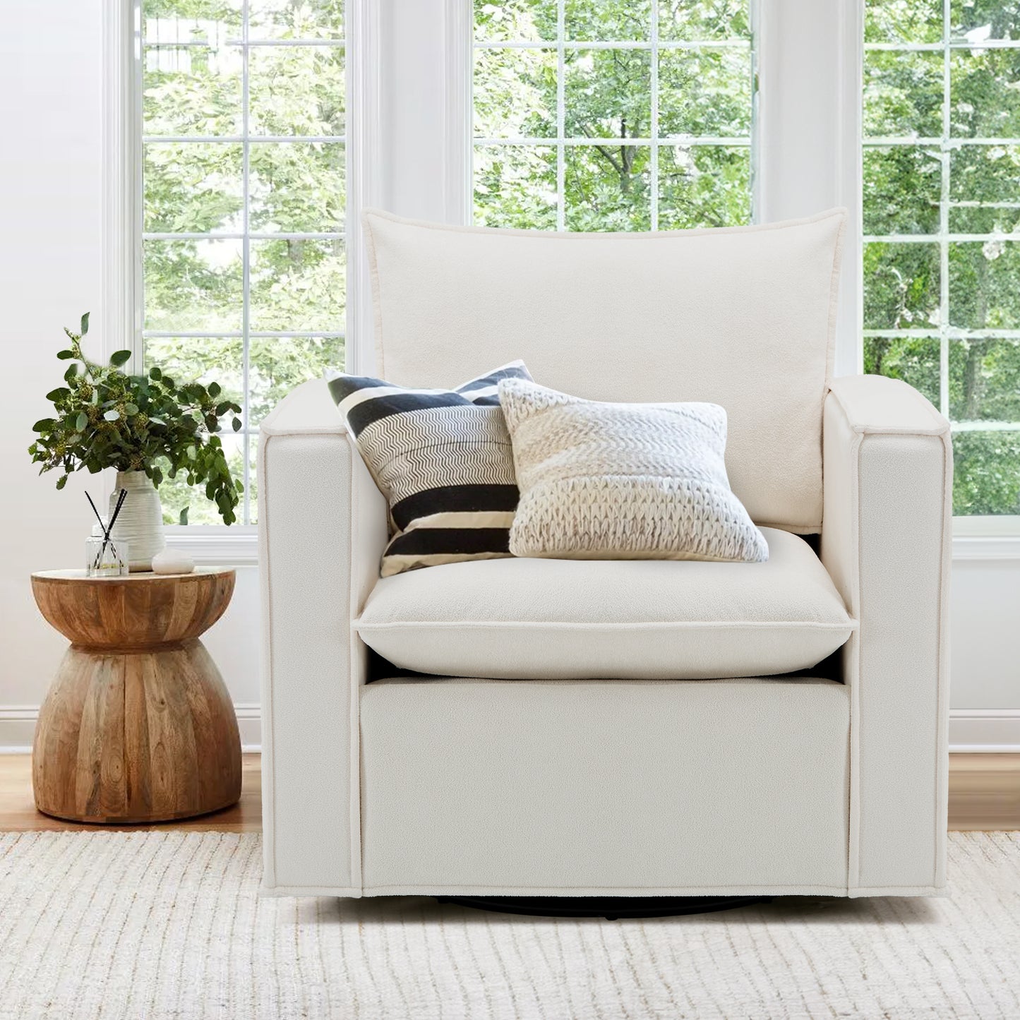 MALOL 34" Upholstered Swivel Accent Chair Swivel Sofa for Living Room, Bedroom, Beige