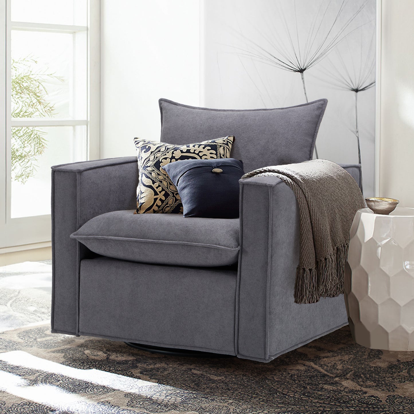 MALOL 34" Upholstered Swivel Accent Chair Swivel Sofa for Living Room, Bedroom, Grey