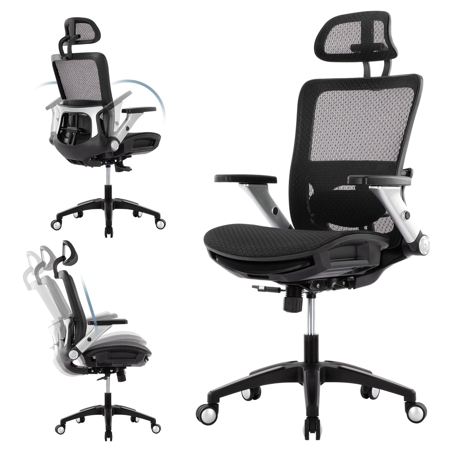 MALOL Ergonomic Mesh Office Chair with Footrest,Headrest,Lumbar Support,Adjustable Tilt Lock and 4D Flip-up Armrests£¬High Back Computer Chair2577F-Black