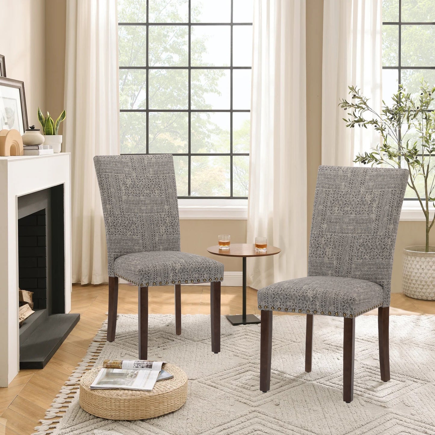 MALOL Upholstered Dining Chairs with Wood Legs for Kitchen, Dining Room,Set of 2,Boho