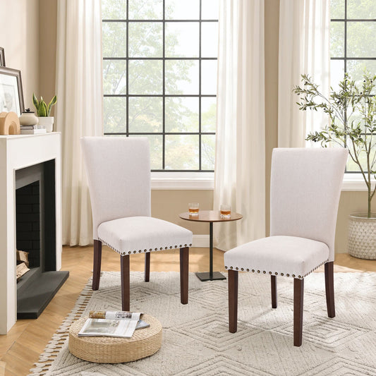 MALOL Upholstered Dining Chairs with Wood Legs for Kitchen, Dining Room,Set of 2,Beige