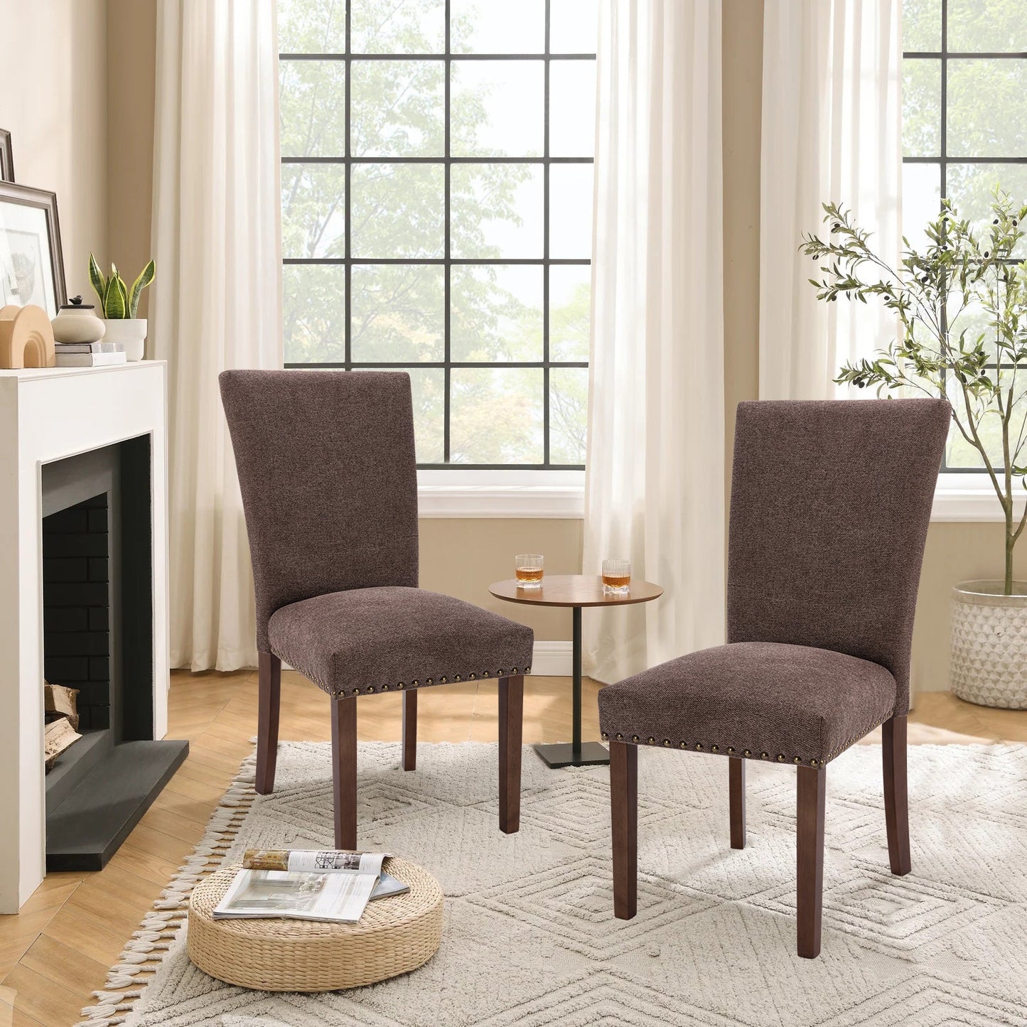 MALOL Upholstered Dining Chairs with Wood Legs for Kitchen, Dining Room,Set of 2,Brown