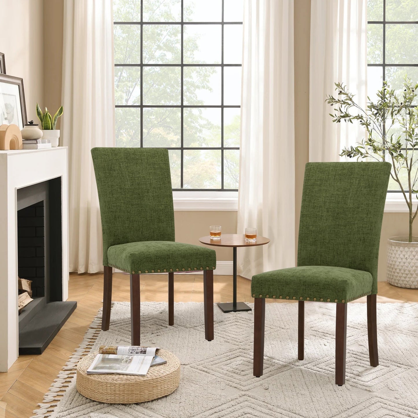 MALOL Upholstered Dining Chairs with Wood Legs for Kitchen, Dining Room,Set of 2,Green