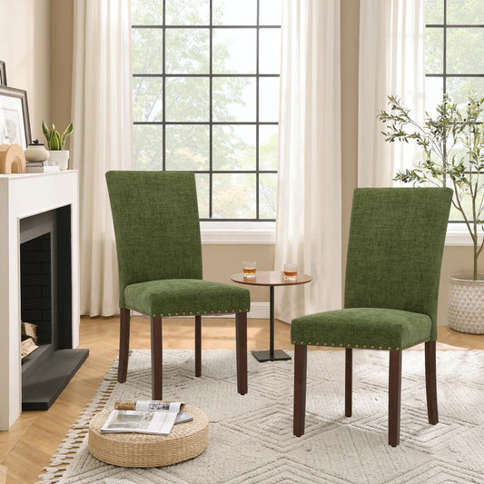 MALOL Upholstered Dining Chairs with Wood Legs for Kitchen, Dining Room,Set of 2,Green