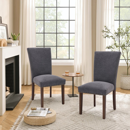 MALOL Upholstered Dining Chairs with Wood Legs for Kitchen, Dining Room,Set of 2,Grey