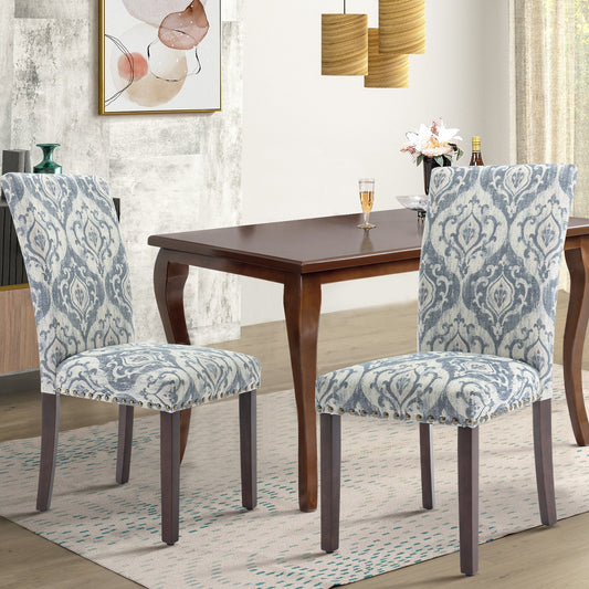 MALOL Upholstered Dining Chairs with Wood Legs for Kitchen, Dining Room,Set of 2,Blue/White Flower