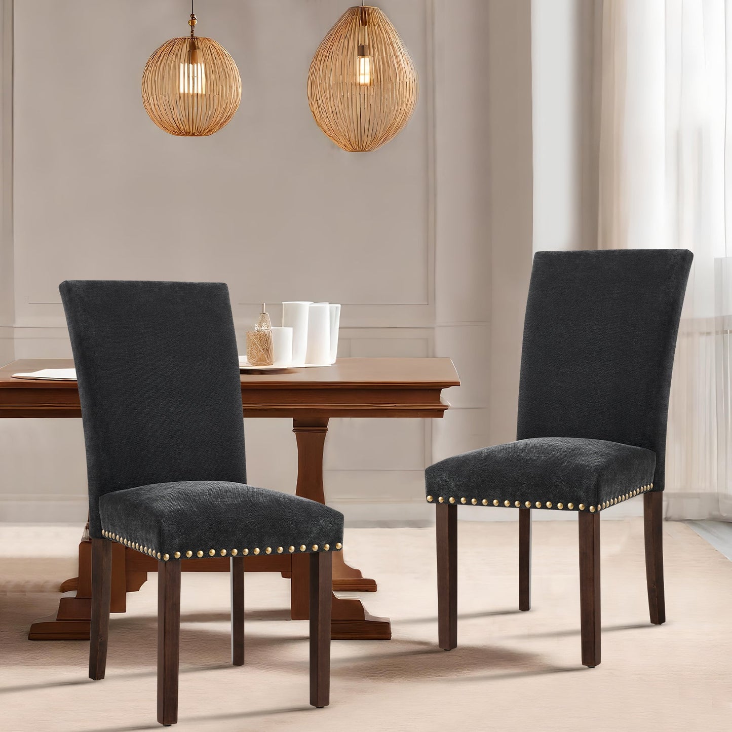 MALOL Upholstered Dining Chairs with Wood Legs for Kitchen, Dining Room,Set of 2,Black