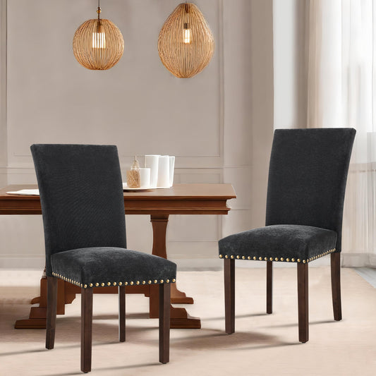 MALOL Upholstered Dining Chairs with Wood Legs for Kitchen, Dining Room,Set of 2,Black