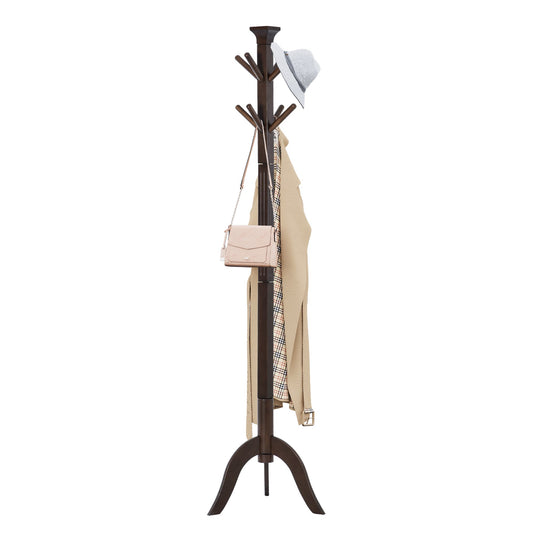 MALOL 10 Hooks Wooden Coat Rack with Solid wooden Base Free Standing Coat Tree WMHN-6113-Brown