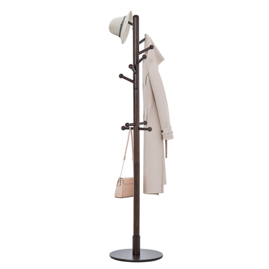 MALOL 10 Hooks Wooden Coat Rack with Solid wooden Base Free Standing Coat Tree WMHN-6107-Brown