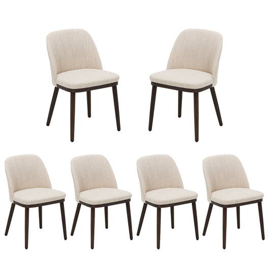 MALOL Dining Chairs Set of 6 Fabric Upholstered Modern Dining Chairs with Back and Wood Legs,Beige