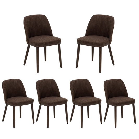MALOL Dining Chairs Set of 6 Fabric Upholstered Modern Dining Chairs with Back and Wood Legs,Brown