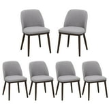 MALOL Dining Chairs Set of 6 Fabric Upholstered Modern Dining Chairs with Back and Wood Legs,LightGrey