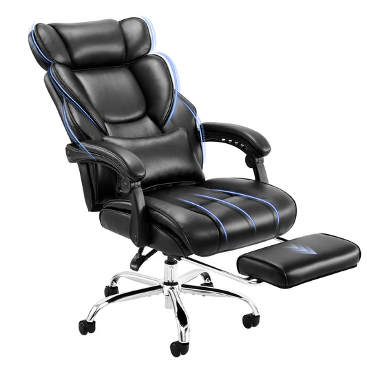 MALOL Executive Office Chair with Footrest High Back Leather Reclining Desk Chair with Removable Lumbar Pillow6754-Black