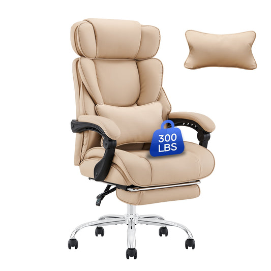 MALOL Executive Office Chair with Footrest High Back Leather Reclining Desk Chair with Removable Lumbar Pillow6754-Khaki