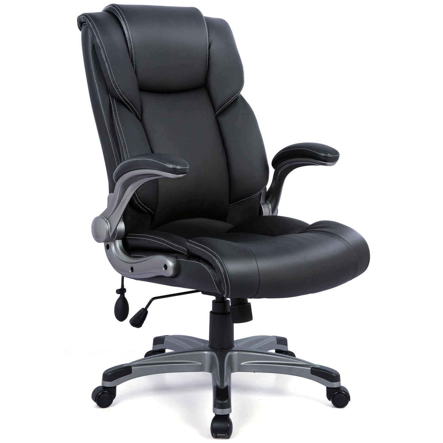 MALOL High Back Executive Office Chair with Wide Seat, Adjustable Flip up Arm Leather Home Chair for Heavy Duty2822-Black