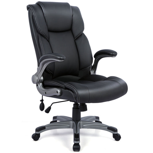 MALOL High Back Executive Office Chair with Wide Seat, Adjustable Flip up Arm Leather Home Chair for Heavy Duty2822-Black