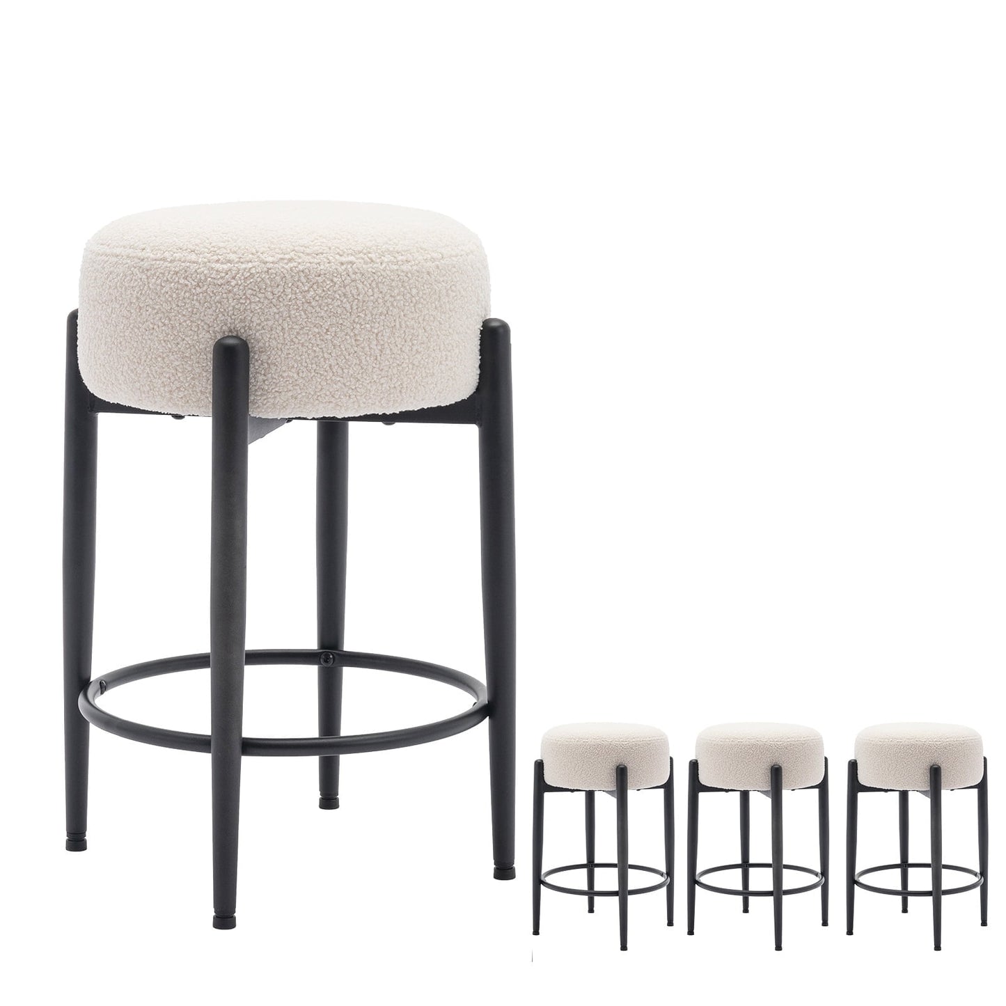 MALOL Modern Bar Stools Set of 4,Living Backless Counter with Round Soft Padded and Footrest