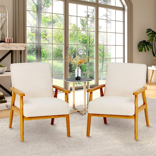 MALOL Modern Mid-Century Accent Chair, Fabric Upholstered Reading Armchair with Solid Wood for Living Room,Bedroom Beige