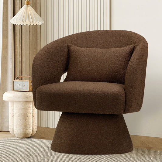 MALOL Round Barrel Armchair, Modern Fabric Accent Chair with Pillow for Living Room, Bedroom