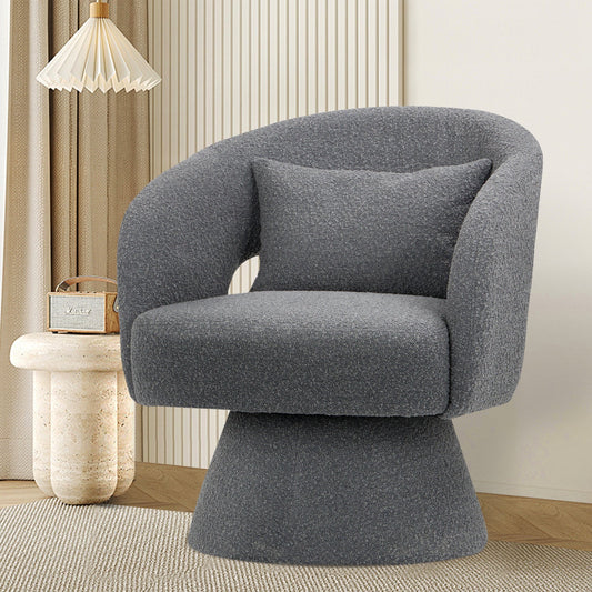MALOL Round Barrel Armchair, Modern Fabric Accent Chair with Pillow for Living Room, Bedroom