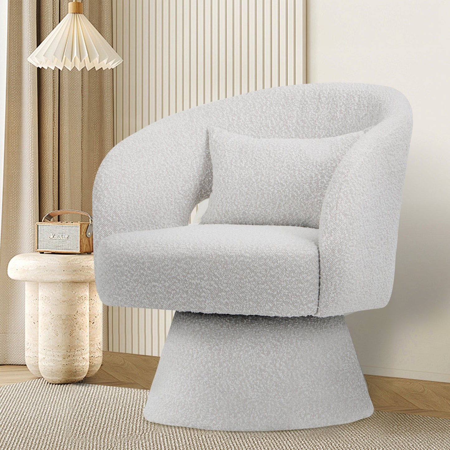 MALOL Round Barrel Armchair, Modern Fabric Accent Chair with Pillow for Living Room, Bedroom