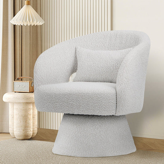 MALOL Round Barrel Armchair, Modern Fabric Accent Chair with Pillow for Living Room, Bedroom