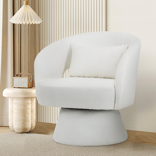 MALOL Round Barrel Armchair, Modern Fabric Accent Chair with Pillow for Living Room, Bedroom