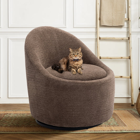 MALOL Swivel Barrel Chair with Metal Swivel Ring, Comfy Round Leisure Sofa Chair for Living Room, Bedroom,Brown