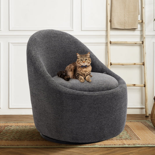 MALOL Swivel Barrel Chair with Metal Swivel Ring, Comfy Round Leisure Sofa Chair for Living Room, Bedroom,Dark Grey