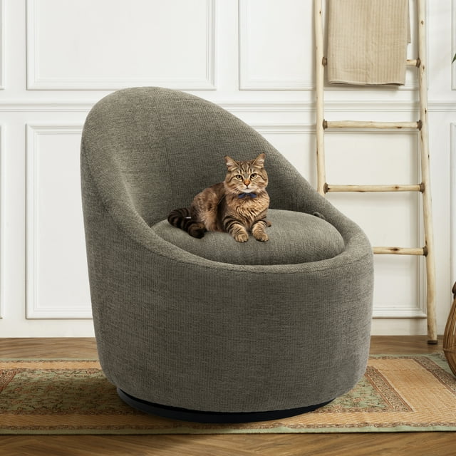 MALOL Swivel Barrel Chair with Metal Swivel Ring, Comfy Round Leisure Sofa Chair for Living Room, Bedroom,Green